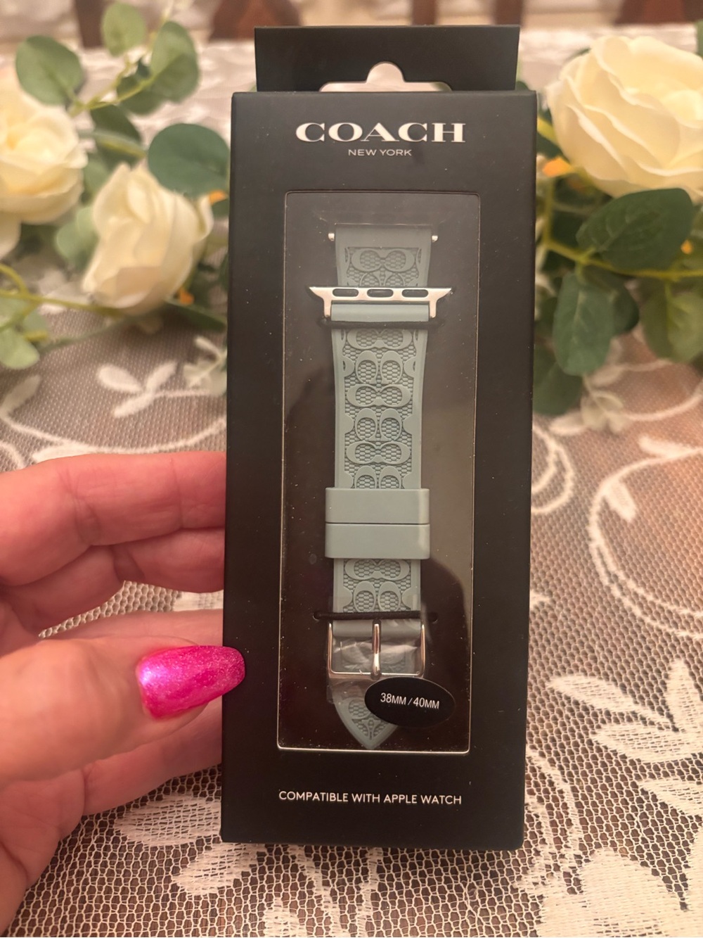 NIB COACH New York Women's Light BlueSilicone Apple Watch Band - 38/40mm